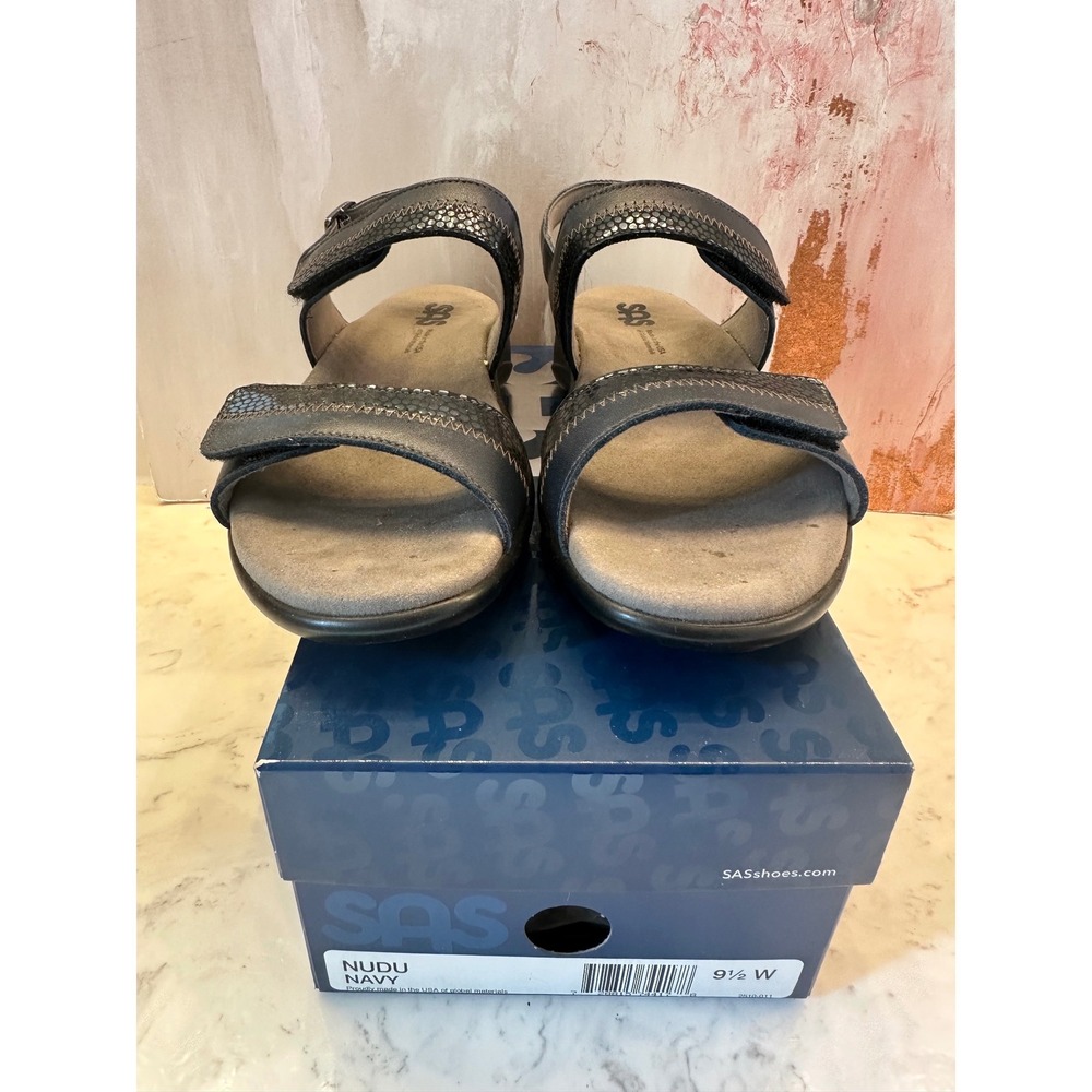 SAS Women's Nudu Heel Strap Sandal Sz 10W Suede Navy Blue Comfort Travel Support - Picture 2 of 11